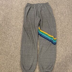Aviator Nation Gray Sweatpants with Blue and Yellow Stripes